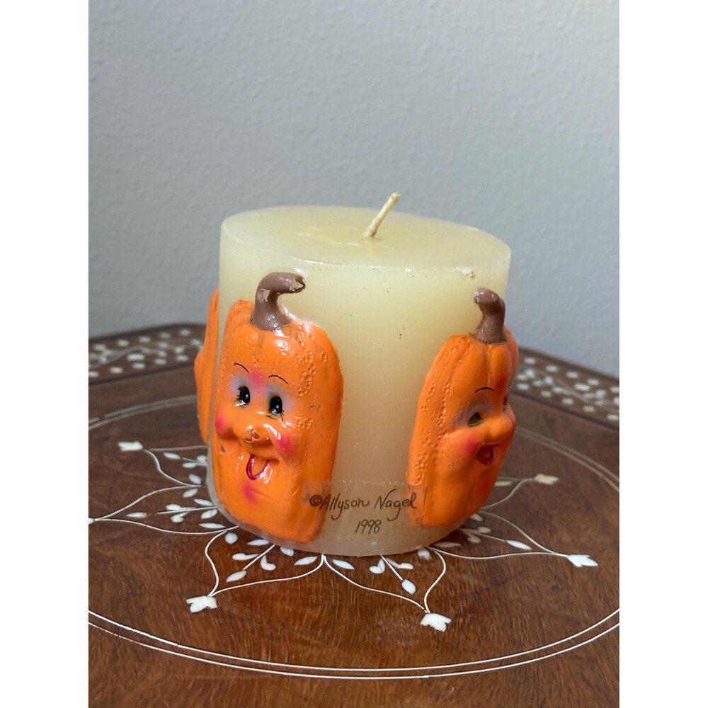 Vintage Allyson Nagel Pumpkin Face Candle 1998
